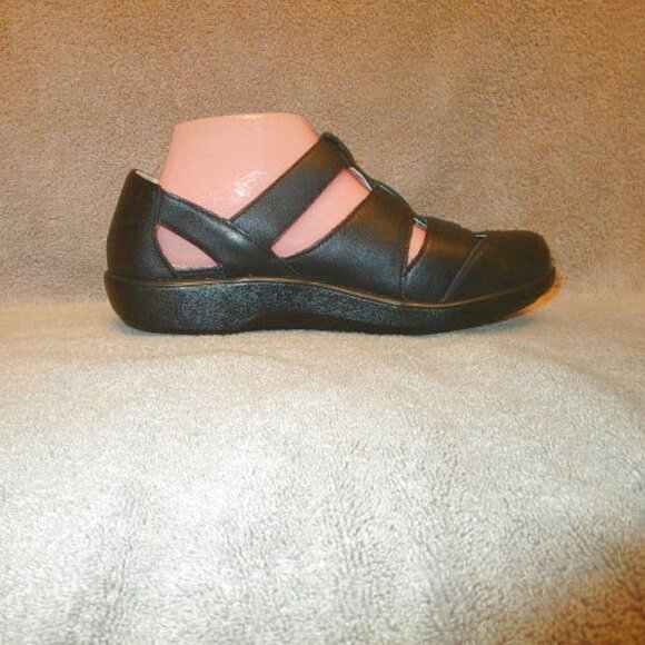 Alegria TRAQ Black Out LEATHER Comfort Size 38 US 8 8.5 SANDALS Fisherman ADJUST - Picture 4 of 13